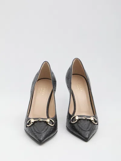Gucci Calf Leather Bos Taurus Mid Heel Pumps In Black