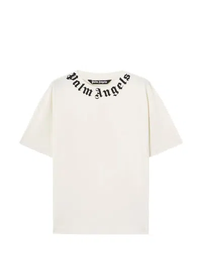 Palm Angels Black Neck Logo Regular Cotton T-shirt In White