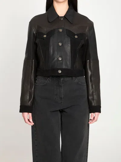 Versace Structured Leather Jacket With Suede Inserts In Black