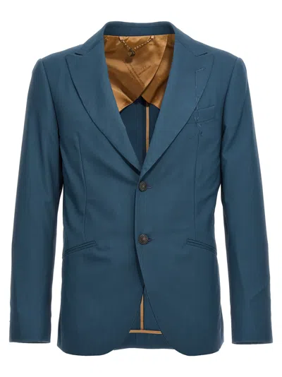 Maurizio Miri Blue Solid Notched Lapel Blazer In Blue