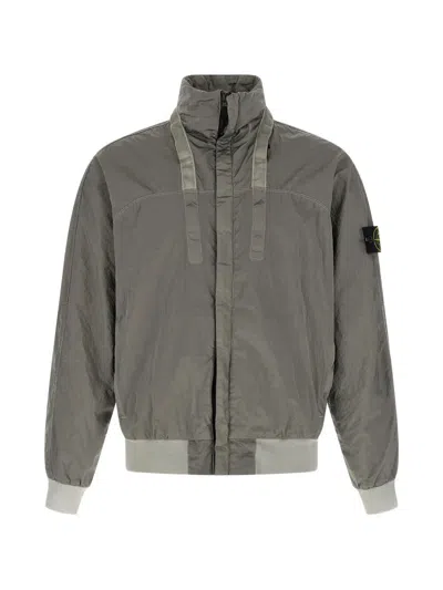 Stone Island Grey Solid Logo Jacket In Green