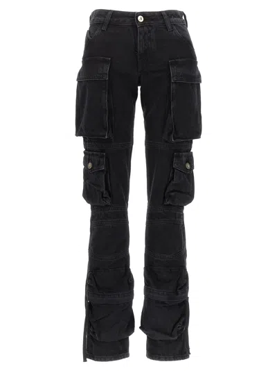 Attico Cotton Low-rise Skinny Cargo Jeans In Black