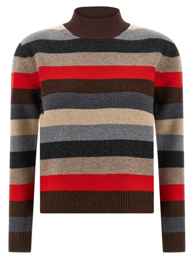 Tory Burch Long Sleeve Sweater Striped Pattern Collar In Multi