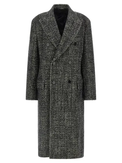 Dolce & Gabbana Double-breasted Wool Houndstooth Coat In Black