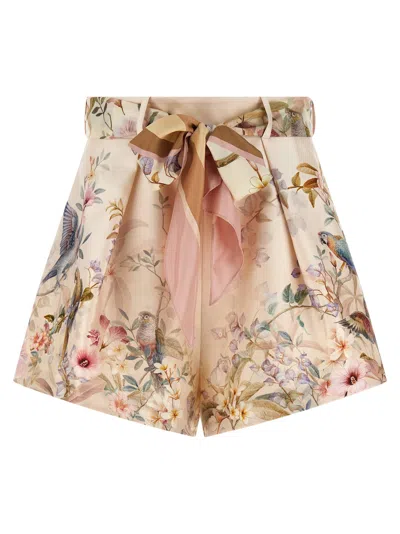 Zimmermann Rebellion Multicolor Shorts With Bow On The Front And All-over Floral Motif In Cotton And Silk Woman In Neutral