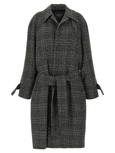 Balenciaga Vintage Checked Wool One Layer Raglan Coat Clothing In Black
