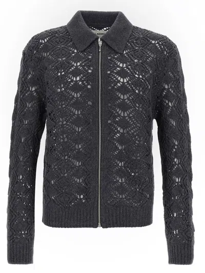 Jil Sander Grey Openwork Wool Cardigan In Black
