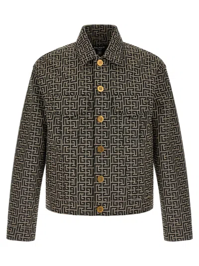 Balmain Jacquard Monogram Jacket Puffer Jackets Black In Blue