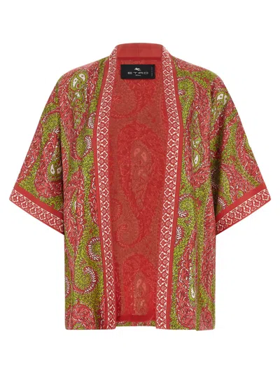 Etro Paisley Foliage Open Front Knitwear Piece In Red