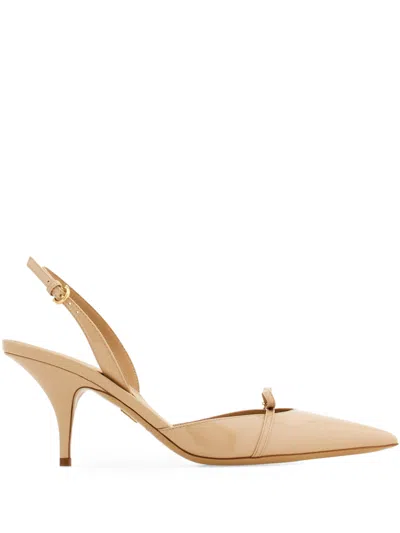 Ferragamo Bow-detail Patent Leather Slingback Pumps In Nude