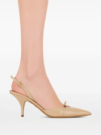 Ferragamo Bow-detail Patent Leather Slingback Pumps In Nude