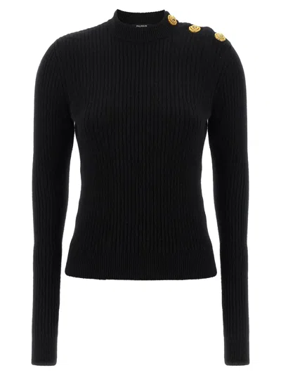 Balmain Women Black Eco-wool Button Sweater, S Luxury Sweaters & Knitwear For Women Darveys In Black