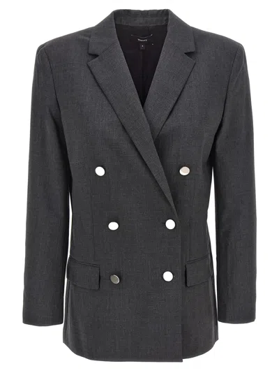 Theory Tailored Jacket With Button Detailing And Structured Shoulders In Gray