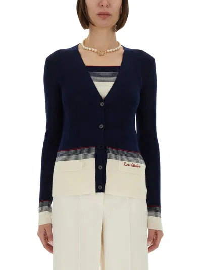 Valentino Garavani Virgin Wool Cardigan In Blue