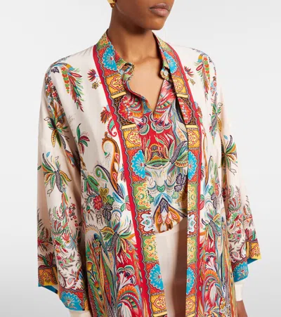 Etro Fringed Silk Oversized Jacket In Multi
