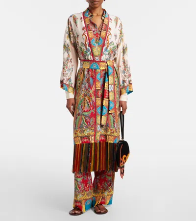 Etro Fringed Silk Oversized Jacket In Multi