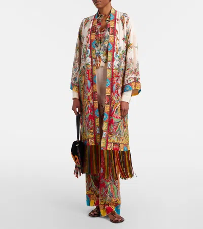 Etro Fringed Silk Oversized Jacket In Multi