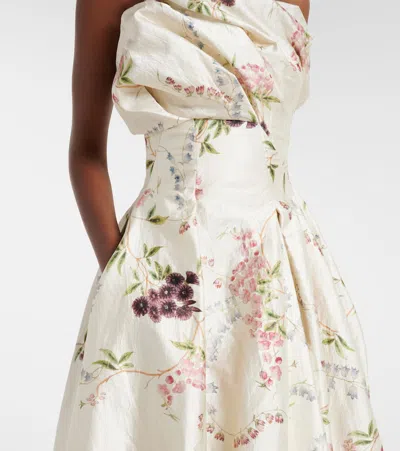 Erdem Strapless Floral-print Textured Satin Gown In Neutral