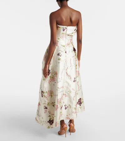 Erdem Strapless Floral-print Textured Satin Gown In Neutral