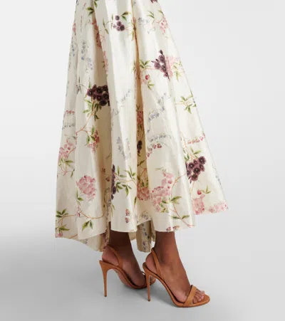 Erdem Strapless Floral-print Textured Satin Gown In Neutral