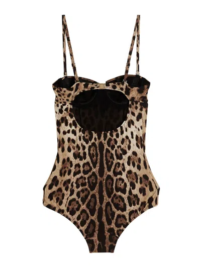 Dolce & Gabbana Embellished Leopard-print Underwired Swimsuit In Multi