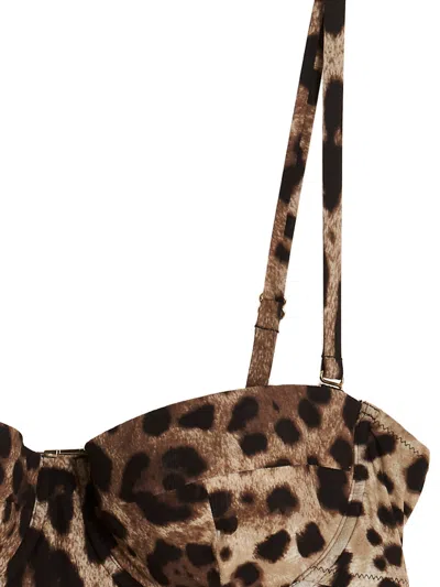 Dolce & Gabbana Embellished Leopard-print Underwired Swimsuit In Multi