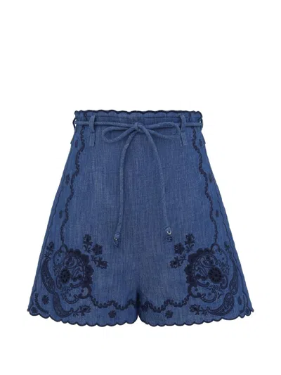 Zimmermann Womens Railway Blue Aster Embroidered Denim Shorts Xs In Blue