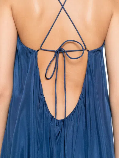 Zimmermann Aster Gathered Beaded Silk-satin Maxi Dress In Blue