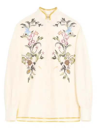 Valentino Garavani Floral Embroidery Shirt Shirt And Blouse Beige In Brown