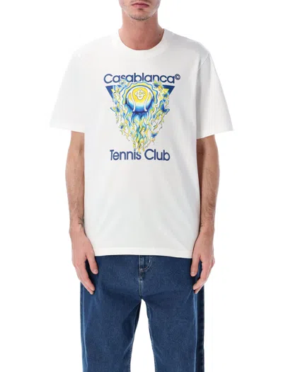 Casablanca Men White Crewneck T-shirt With Logo Print On The Front In Cotton Man
