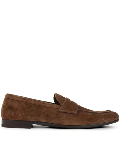 Prada Loafers Suede Finish Round Toe Design In Brown