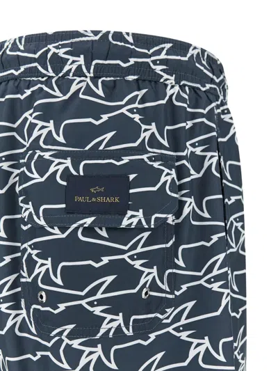 Paul & Shark Swimwear Portofino With Iconic Sharks Waves Print In Gray