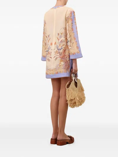 Zimmermann Womens Biscuit Scarf Floral Indra Floral-print Linen Tunic Mini Dress Xs In Multi