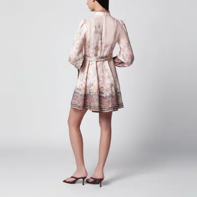 Zimmermann Womens Pink Paisley Alchemy Belted Floral-print Linen Mini Dress In Pink