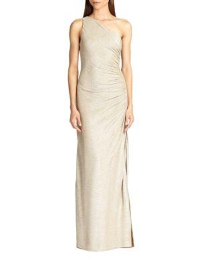 Shop Laundry By Shelli Segal One-shoulder Gown In Gold Silver