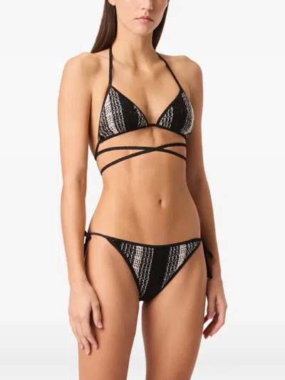 Missoni Mare Sequin-embellished Striped Metallic Crochet-knit Triangle Bikini In Black