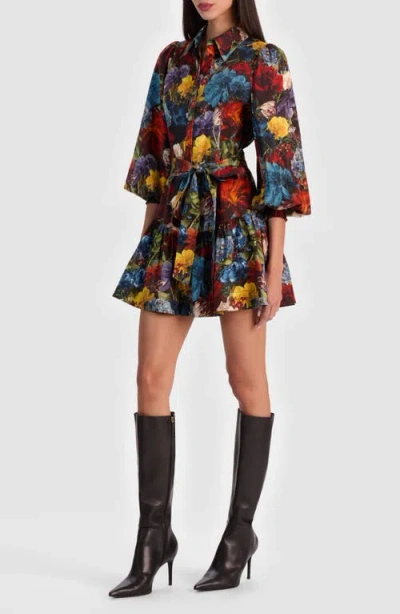 Alice And Olivia Lily Mini Shirt Dress In Flourish Sm