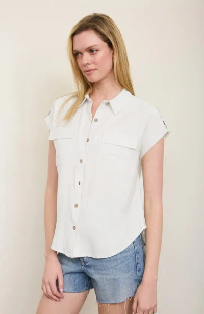 Blu Pepper Button Front V-neck Top In White