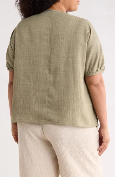 Max Studio Bubble Short Sleeve Top In Gray