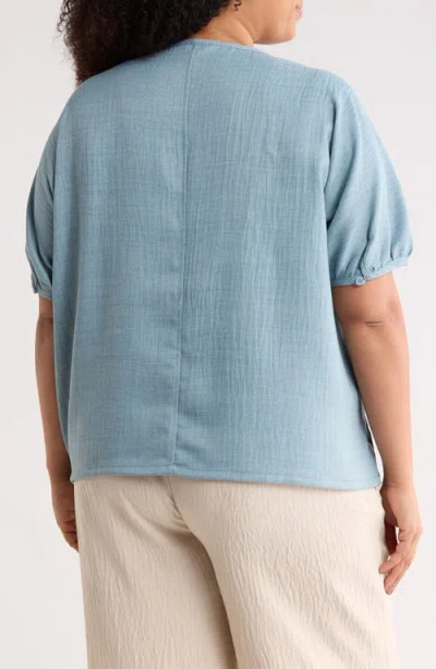 Max Studio Bubble Short Sleeve Top In Blue