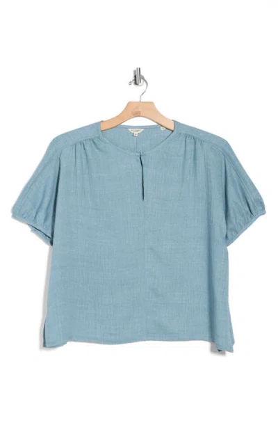 Max Studio Bubble Short Sleeve Top In Blue