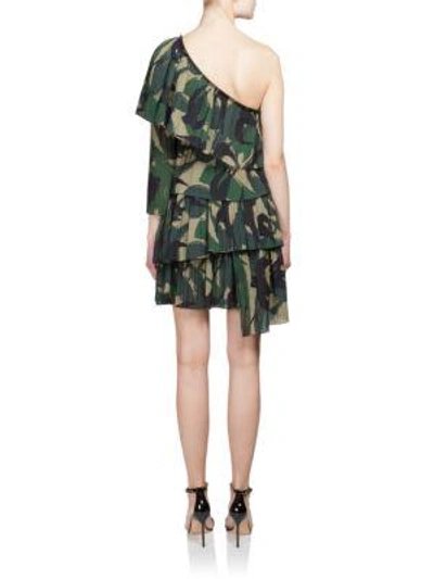 Shop Sonia Rykiel Ruffled One-shoulder Camo Dress In Green