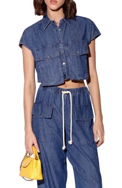 Walter Baker Bryce Crop Denim Top In Blue