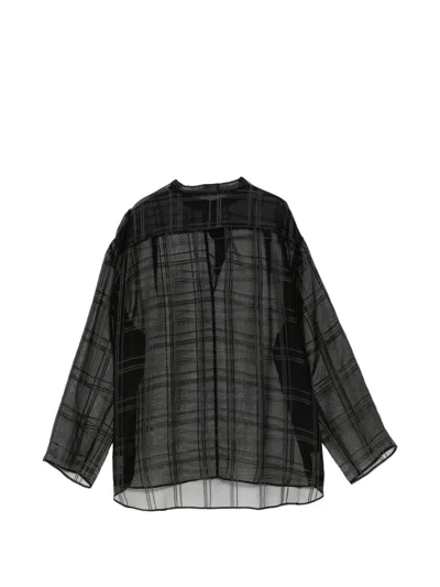 Less Check-pattern Sheer Blouse In Black