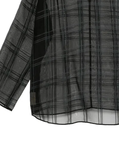 Less Check-pattern Sheer Blouse In Black