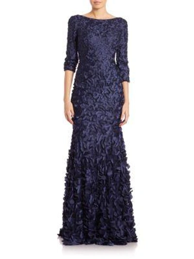 Shop Theia Petal Boat-neck Gown In Navy