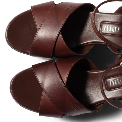 Miu Miu Leather Platform Sandals With 3.5 Cm Plateau And 7.5 Cm Heel In Animal Print