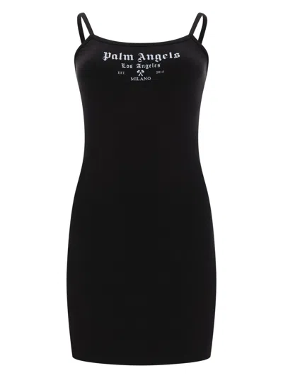Palm Angels Women Black Logo Scoop Neck Mini Dress, Xs Luxury Dresses For Women Darveys