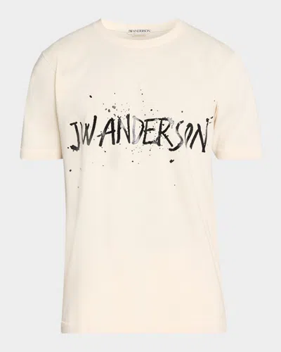 Jw Anderson Mens Ecru Circular Brand-print Cotton T-shirt In Brown