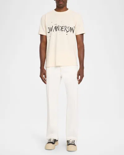 Jw Anderson Mens Ecru Circular Brand-print Cotton T-shirt In Brown